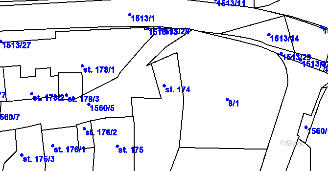 Parcela st. 174 v KÚ Nepomuk, Katastrální mapa