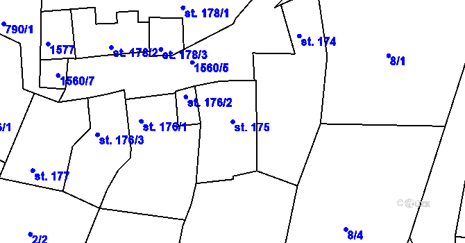 Parcela st. 175 v KÚ Nepomuk, Katastrální mapa
