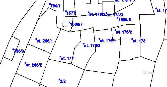 Parcela st. 176/3 v KÚ Nepomuk, Katastrální mapa