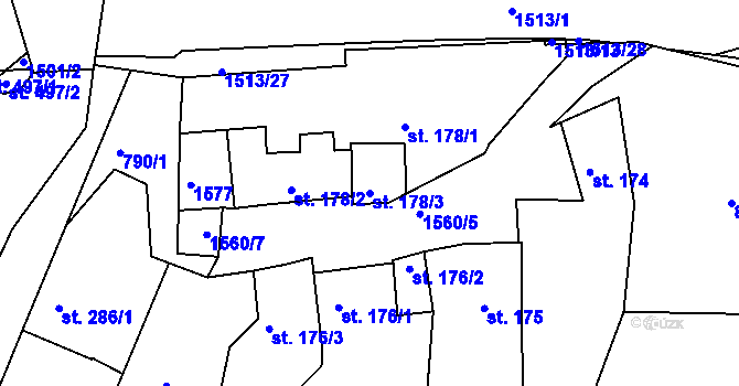 Parcela st. 178/3 v KÚ Nepomuk, Katastrální mapa