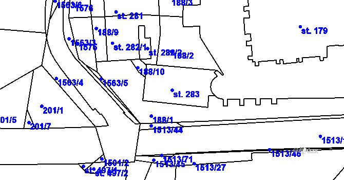 Parcela st. 283 v KÚ Nepomuk, Katastrální mapa