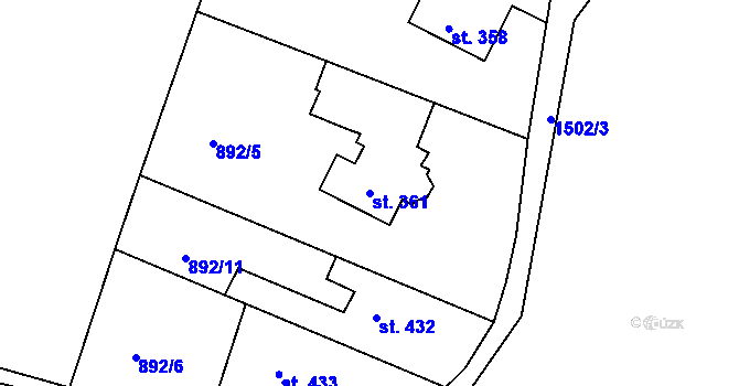 Parcela st. 361 v KÚ Nepomuk, Katastrální mapa