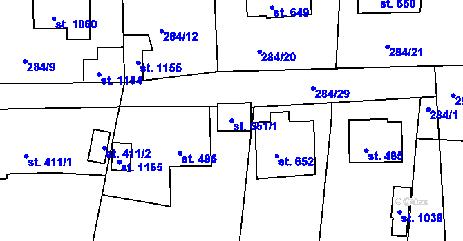 Parcela st. 651/1 v KÚ Nepomuk, Katastrální mapa