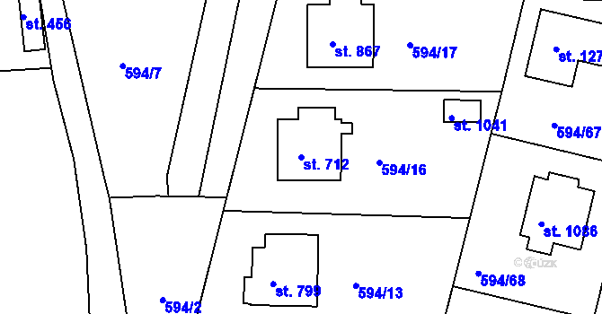 Parcela st. 712 v KÚ Nepomuk, Katastrální mapa