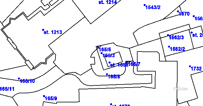 Parcela st. 165/3 v KÚ Nepomuk, Katastrální mapa