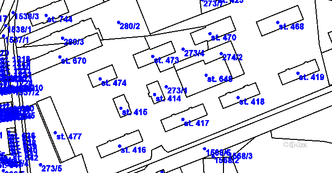 Parcela st. 273/1 v KÚ Nepomuk, Katastrální mapa