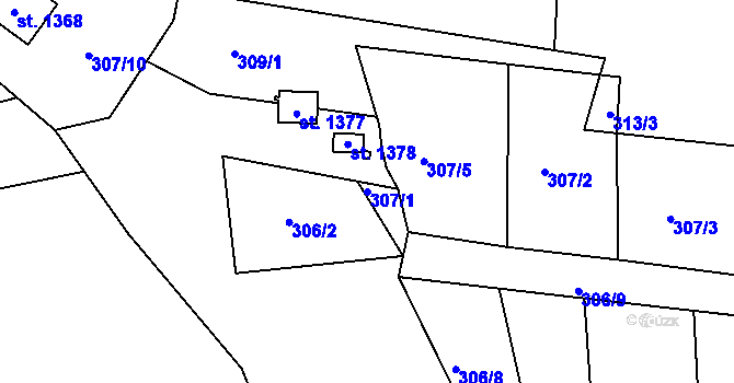 Parcela st. 307/1 v KÚ Nepomuk, Katastrální mapa