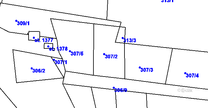 Parcela st. 307/2 v KÚ Nepomuk, Katastrální mapa