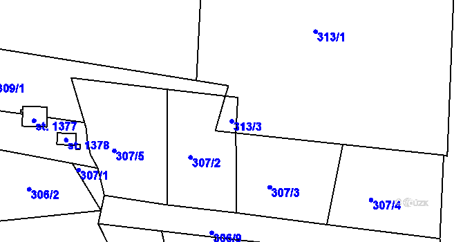 Parcela st. 313/3 v KÚ Nepomuk, Katastrální mapa
