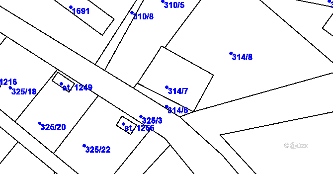 Parcela st. 314/7 v KÚ Nepomuk, Katastrální mapa