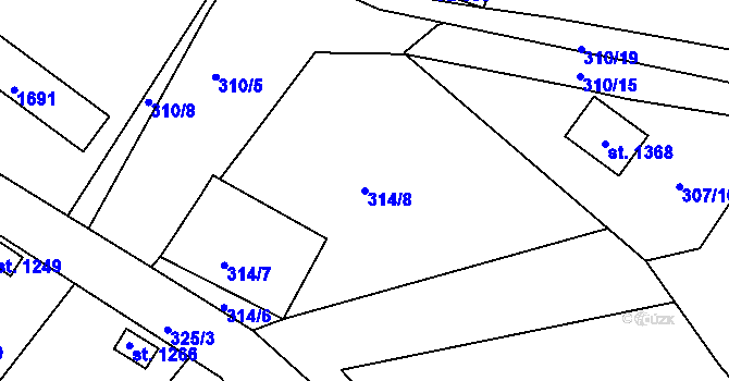Parcela st. 314/8 v KÚ Nepomuk, Katastrální mapa