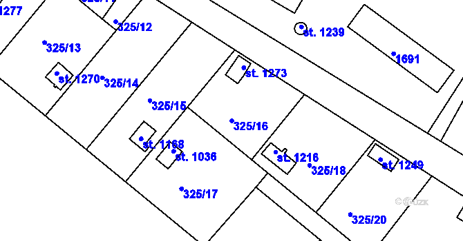 Parcela st. 325/16 v KÚ Nepomuk, Katastrální mapa
