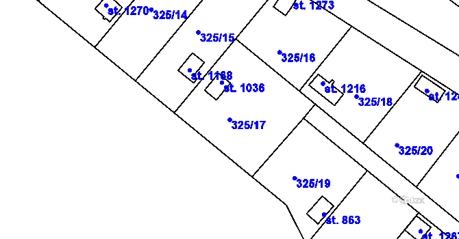Parcela st. 325/17 v KÚ Nepomuk, Katastrální mapa