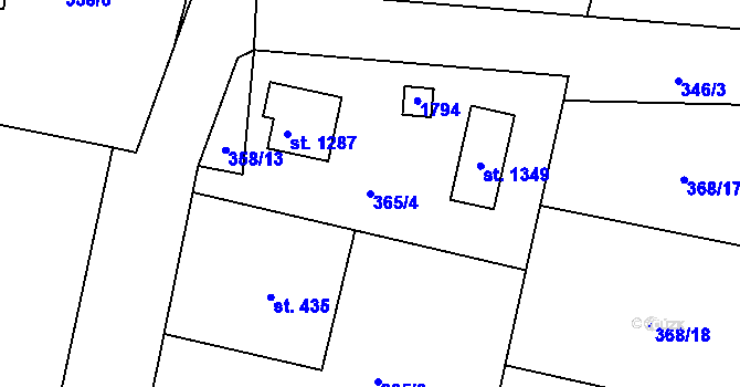 Parcela st. 365/4 v KÚ Nepomuk, Katastrální mapa