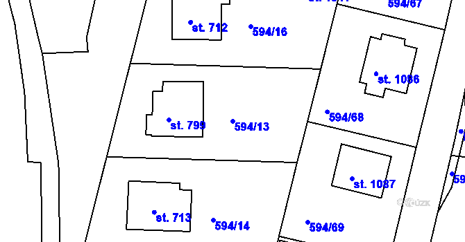 Parcela st. 594/13 v KÚ Nepomuk, Katastrální mapa