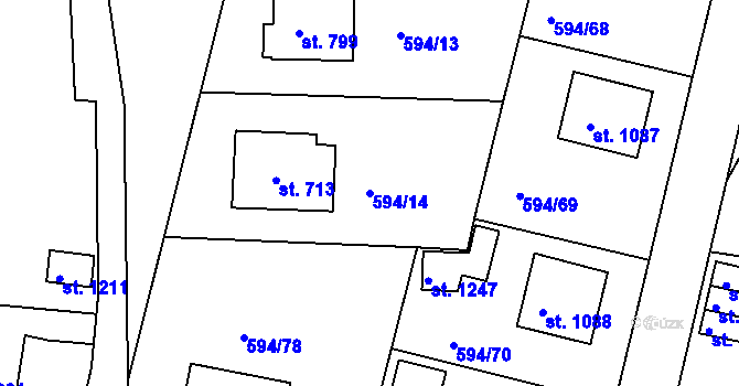 Parcela st. 594/14 v KÚ Nepomuk, Katastrální mapa