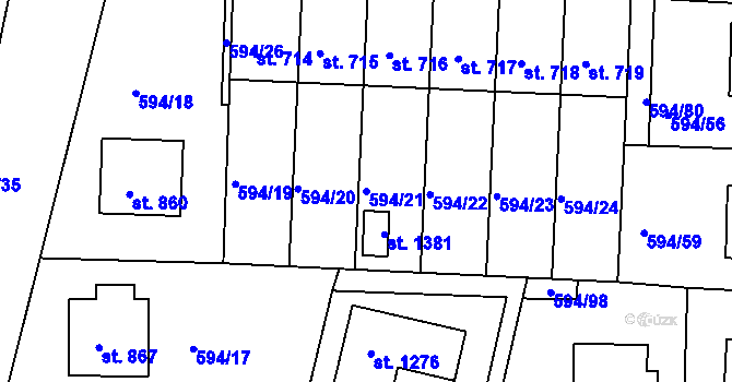 Parcela st. 594/21 v KÚ Nepomuk, Katastrální mapa