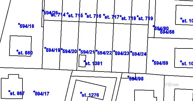 Parcela st. 594/22 v KÚ Nepomuk, Katastrální mapa