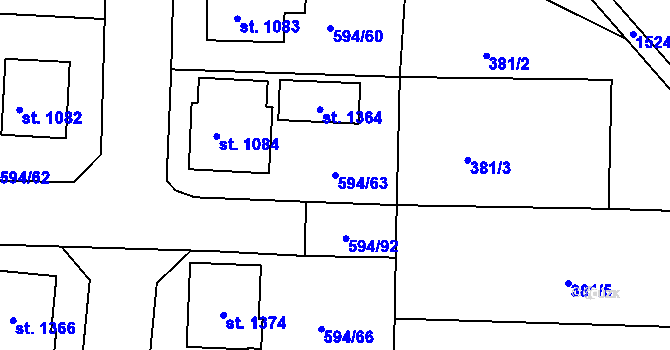 Parcela st. 594/63 v KÚ Nepomuk, Katastrální mapa