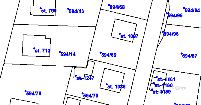 Parcela st. 594/69 v KÚ Nepomuk, Katastrální mapa