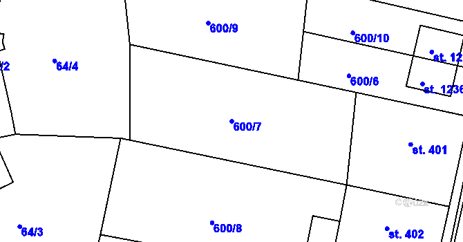 Parcela st. 600/7 v KÚ Nepomuk, Katastrální mapa