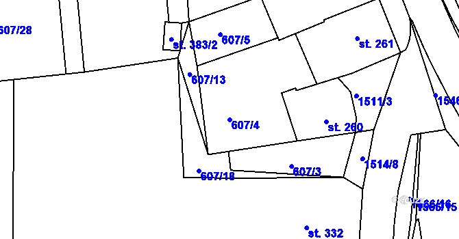 Parcela st. 607/4 v KÚ Nepomuk, Katastrální mapa
