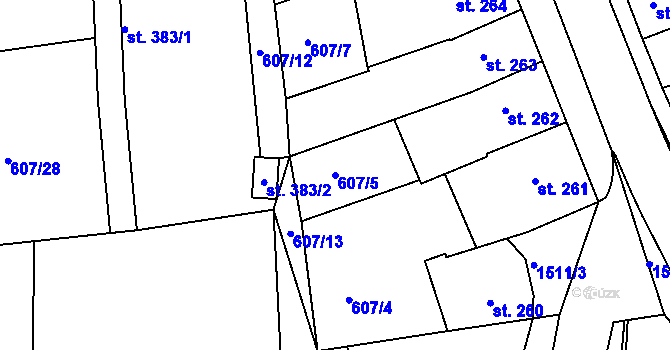 Parcela st. 607/5 v KÚ Nepomuk, Katastrální mapa