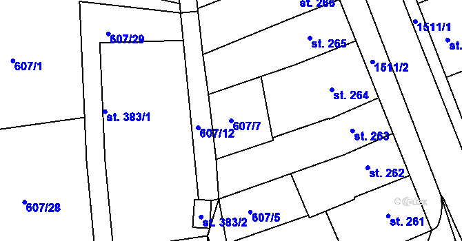 Parcela st. 607/7 v KÚ Nepomuk, Katastrální mapa