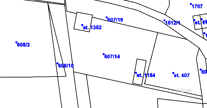 Parcela st. 607/14 v KÚ Nepomuk, Katastrální mapa