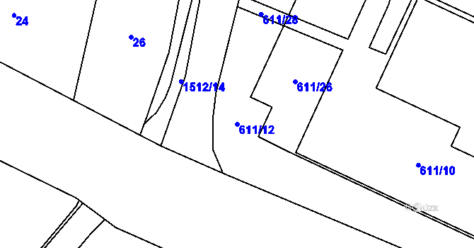Parcela st. 611/12 v KÚ Nepomuk, Katastrální mapa