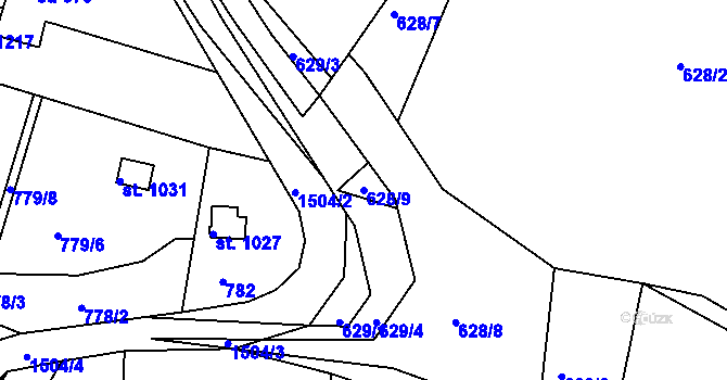 Parcela st. 628/9 v KÚ Nepomuk, Katastrální mapa
