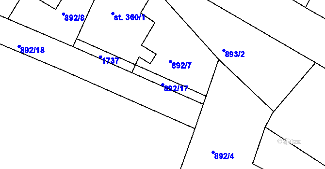 Parcela st. 892/17 v KÚ Nepomuk, Katastrální mapa