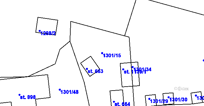 Parcela st. 1301/15 v KÚ Nepomuk, Katastrální mapa