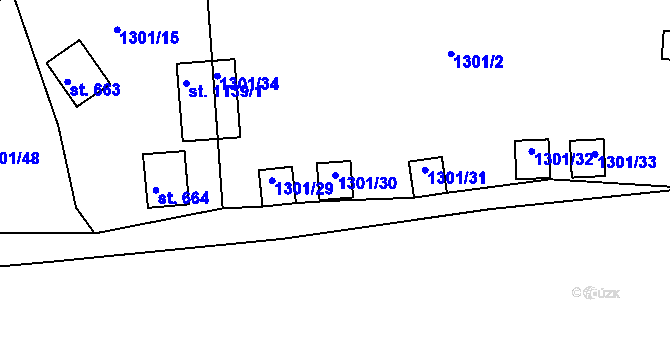 Parcela st. 1301/30 v KÚ Nepomuk, Katastrální mapa