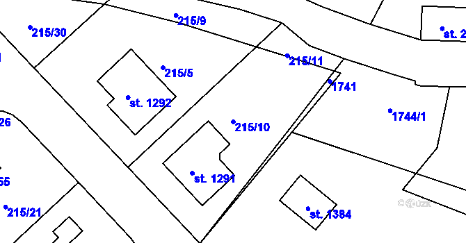 Parcela st. 215/10 v KÚ Nepomuk, Katastrální mapa