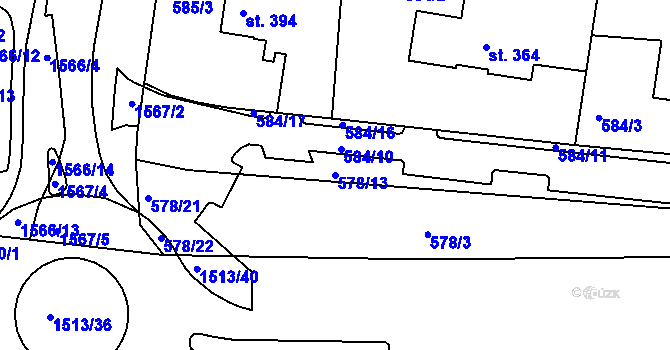Parcela st. 578/13 v KÚ Nepomuk, Katastrální mapa