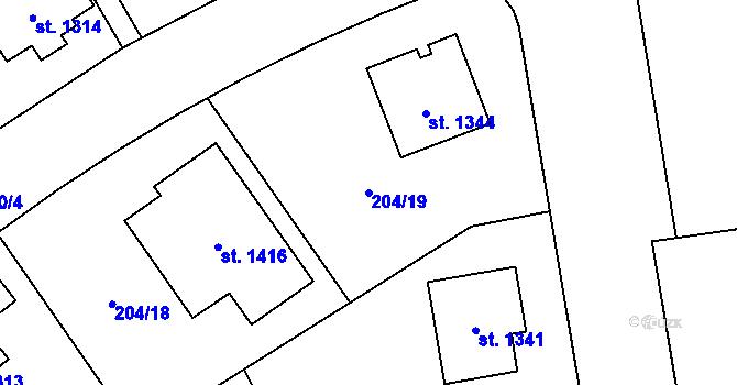 Parcela st. 204/19 v KÚ Nepomuk, Katastrální mapa