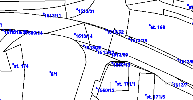 Parcela st. 1513/12 v KÚ Nepomuk, Katastrální mapa