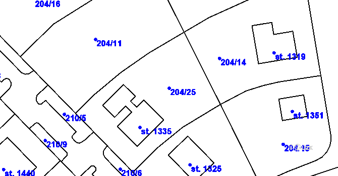Parcela st. 204/25 v KÚ Nepomuk, Katastrální mapa