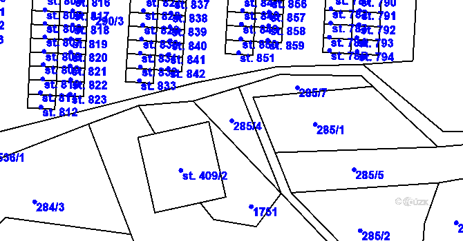 Parcela st. 285/4 v KÚ Nepomuk, Katastrální mapa