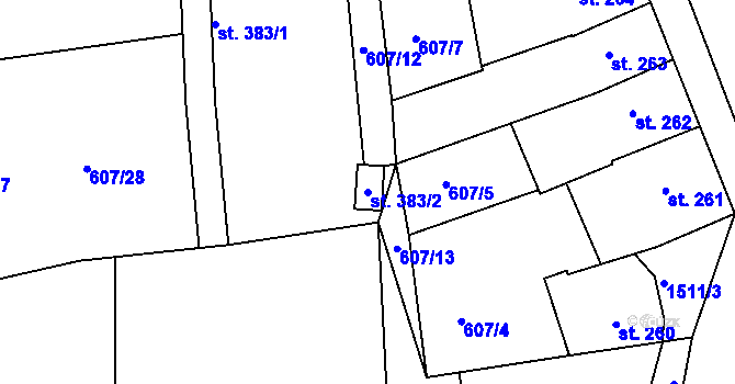 Parcela st. 383/2 v KÚ Nepomuk, Katastrální mapa