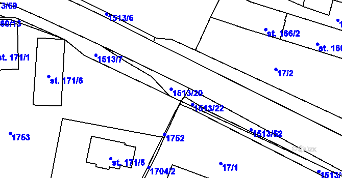 Parcela st. 1513/20 v KÚ Nepomuk, Katastrální mapa