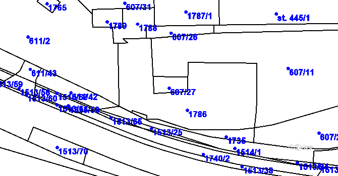 Parcela st. 607/27 v KÚ Nepomuk, Katastrální mapa