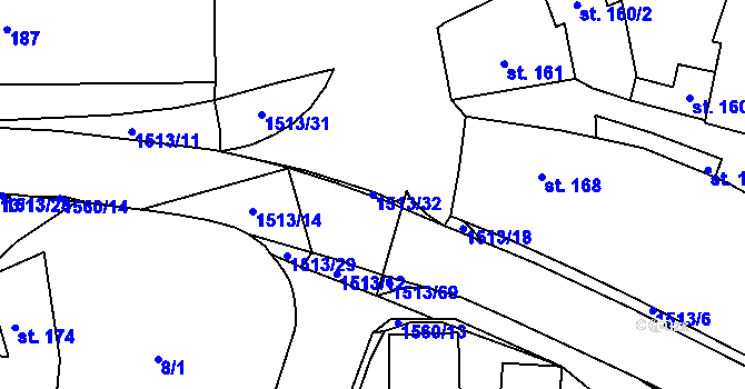 Parcela st. 1513/32 v KÚ Nepomuk, Katastrální mapa