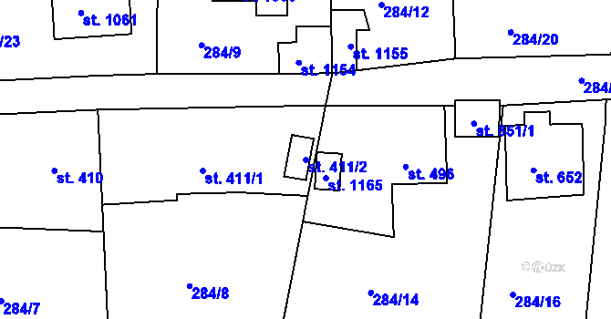 Parcela st. 411/2 v KÚ Nepomuk, Katastrální mapa