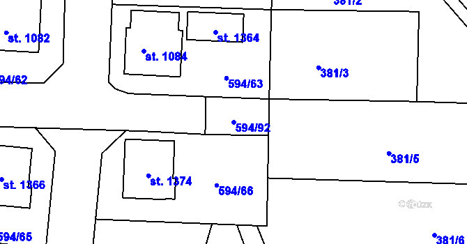 Parcela st. 594/92 v KÚ Nepomuk, Katastrální mapa