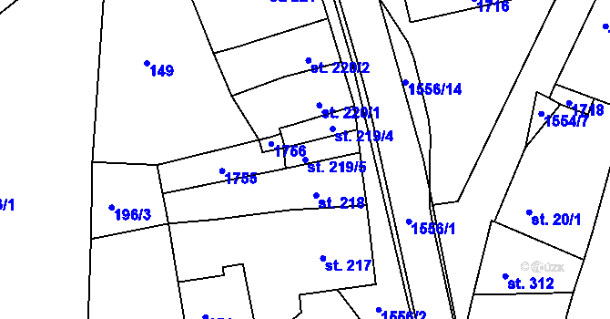 Parcela st. 219/5 v KÚ Nepomuk, Katastrální mapa