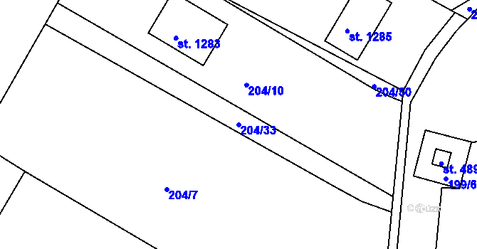 Parcela st. 204/33 v KÚ Nepomuk, Katastrální mapa