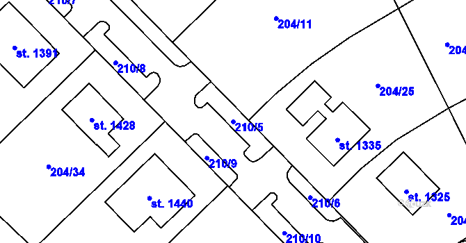 Parcela st. 210/5 v KÚ Nepomuk, Katastrální mapa