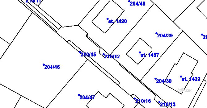 Parcela st. 210/12 v KÚ Nepomuk, Katastrální mapa